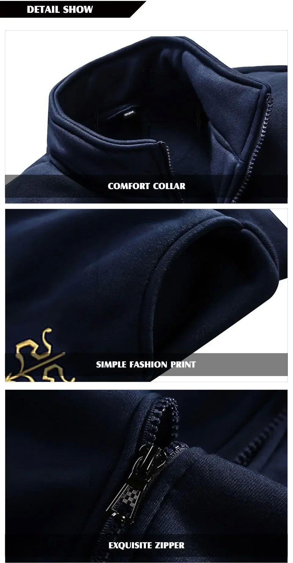 Winter Men's Sports Suit with Fleece and Warm Standing Collar Jacket+men's Drawstring Sports Pants Fashionable Printed Men's Set