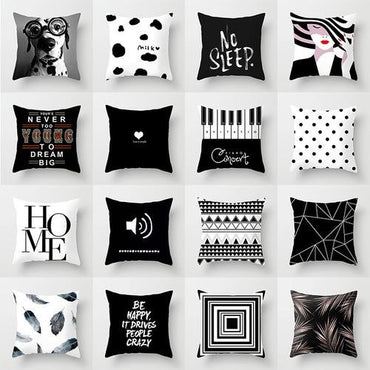 European-Style Black and White Geometry Portrait Pillow Cover Living Room Sofa Waist Support Office Bed Head Pillow Pillow 60x60