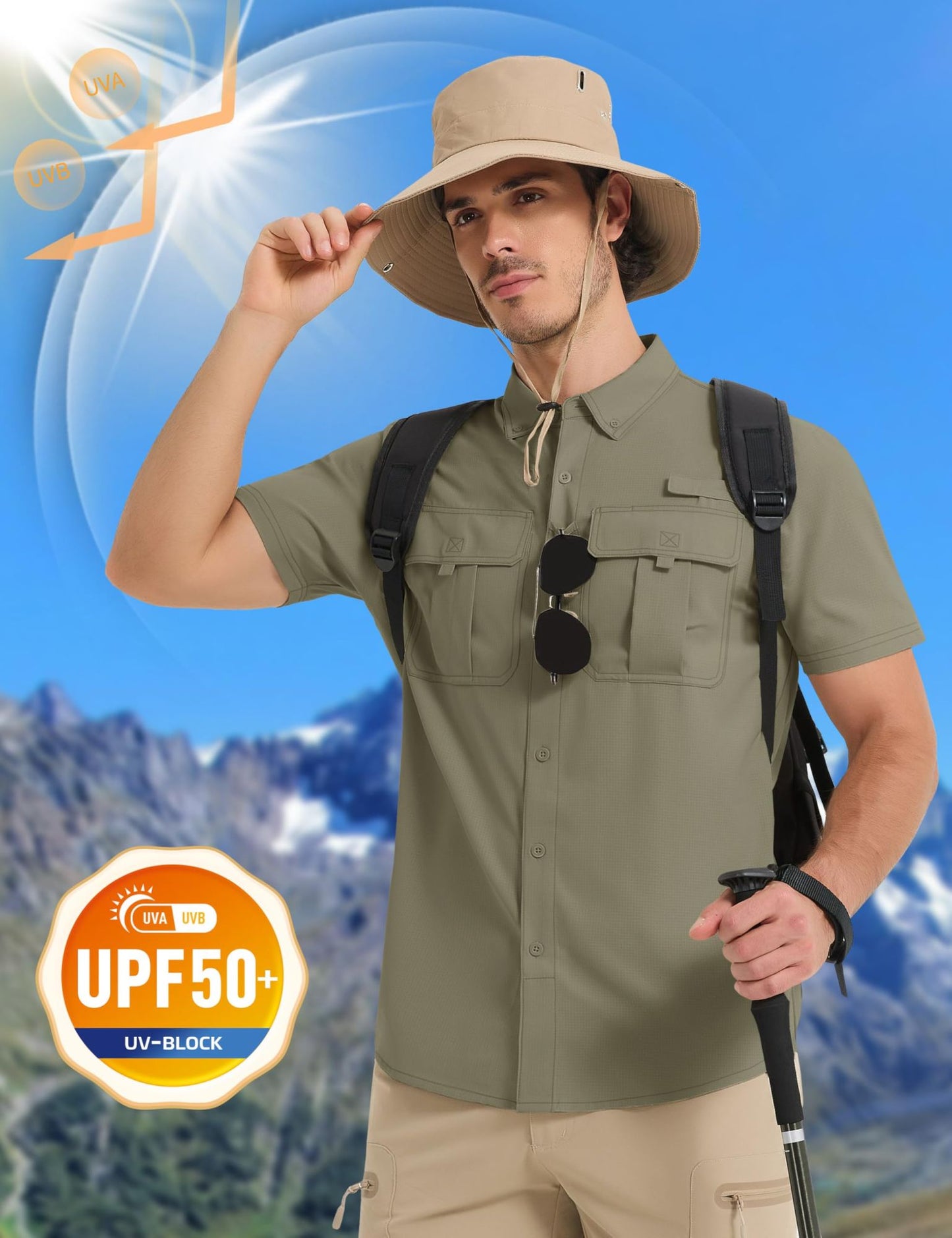 TACVASEN UPF 50+ Sun Protection Shirts Men's Quick Dry Outdoor Fishing Hiking Shirt Mesh Breathable UV Work Cargo Shirts Men