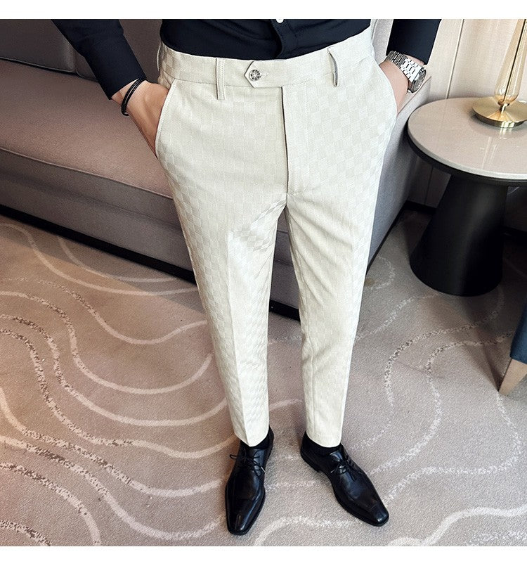 New Men Casual Plaid Suit Pants Fashion Men's Slim Fit Business Social Dress Pants Formal Wedding Social Party Male Trousers