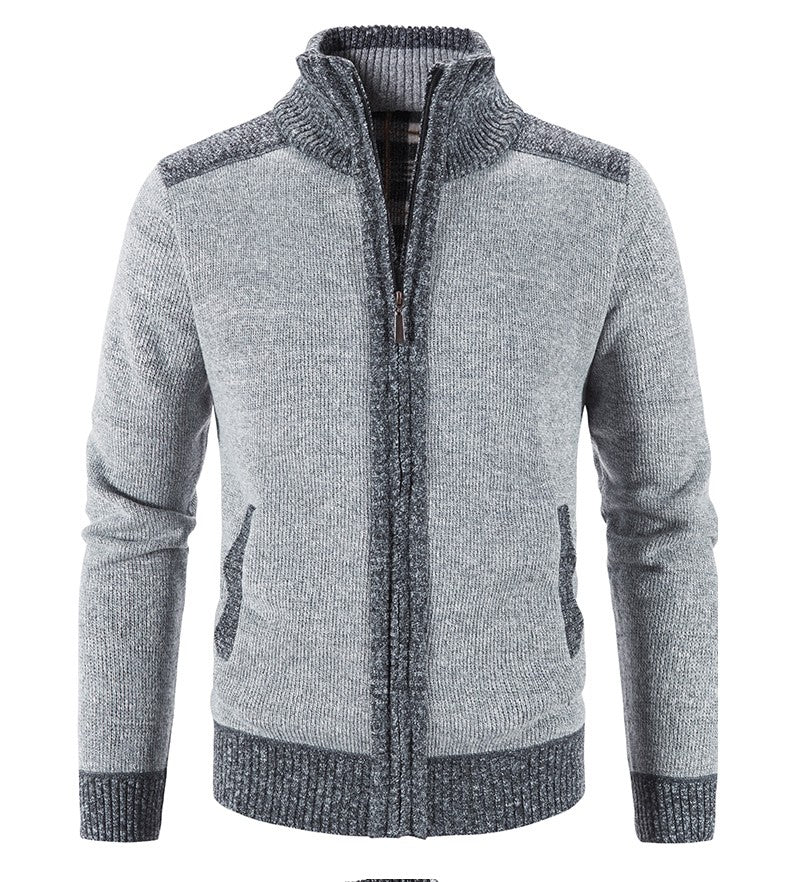 New Winter Men's Patchwork Jacket Knitted Coat Fashion Cardigan Outerwear Long Sleeves Casual Thick Slim Warm Zipper Coats
