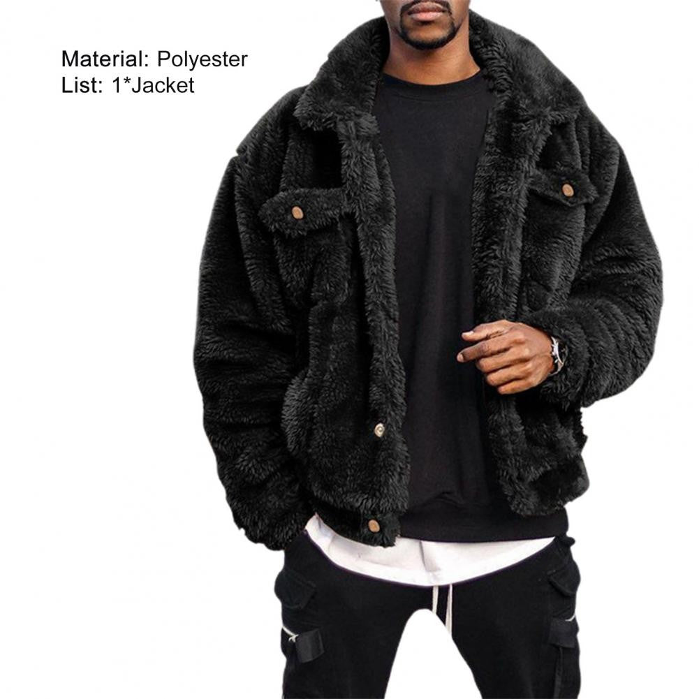 Thickened Velvet Men Jacket Plush Fluffy Hip-hop Style Jacket Leisure Men Coat Cozy Winter Jacket Thermal Chest Pockets Jackets