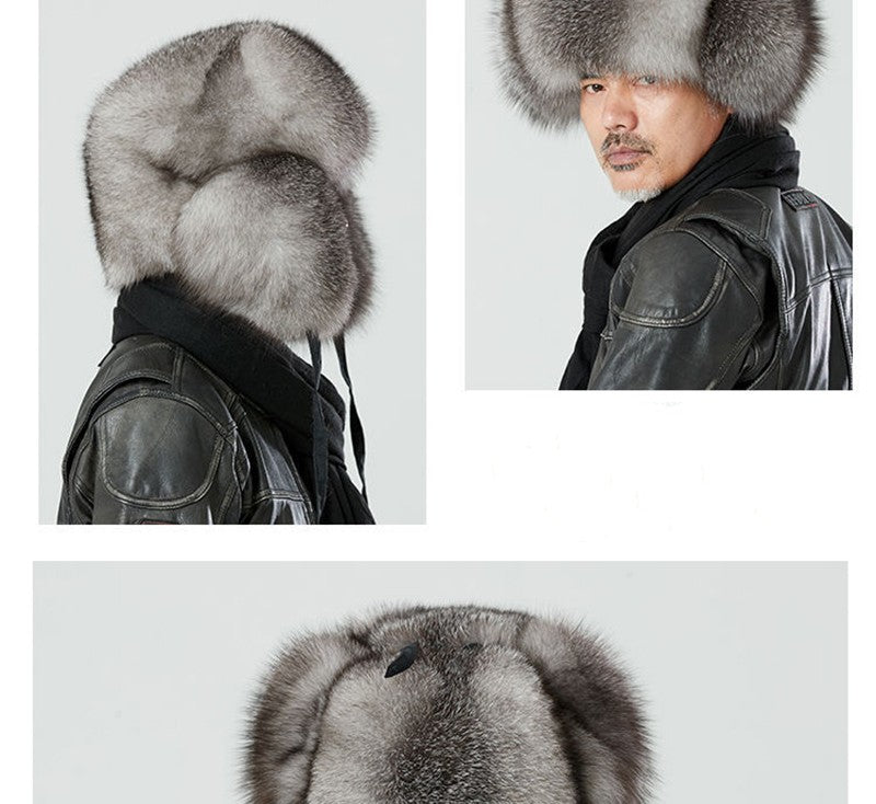 Real Fur 100% Fox Skin Russian Businessmen Pilot Bombers Full Mao Men's hat Ushanka Winter Ear Guard Hat Raccoon Fur Beanie hat