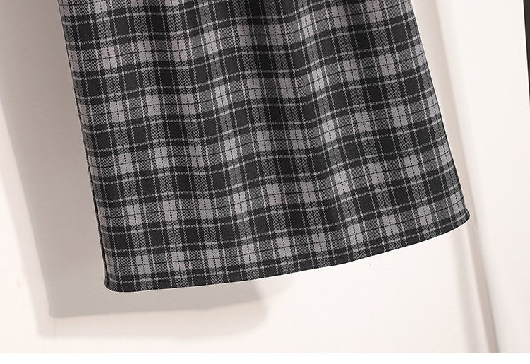 Plus Size Skirt Women 2024 Autumn Winter High Elastic Waist A Line Gray Or Khaki Plaid Skirt Korean Casual Long Skirts Womens