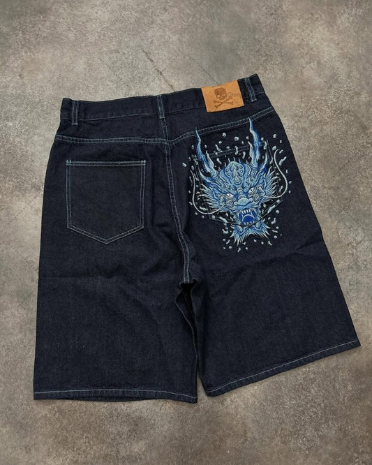 Trendy Streetwear Harajuku High Street Oversized Washing Denim Shorts Men Casual Retro Hip-hop Goth Loose Wide-leg Pants Women