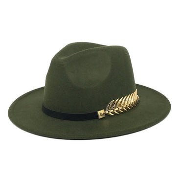 Fedora men's fedora neutral wide brim jazz hat feather belt autumn and winter british vintage panama hat