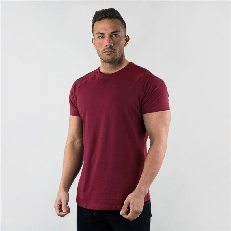 Summer Solid Cotton Short Sleeve T-Shirt Men Gym Clothing Fashion Plain Tight Tops Tees Sports Bodybuilding Fitness T shirt Men