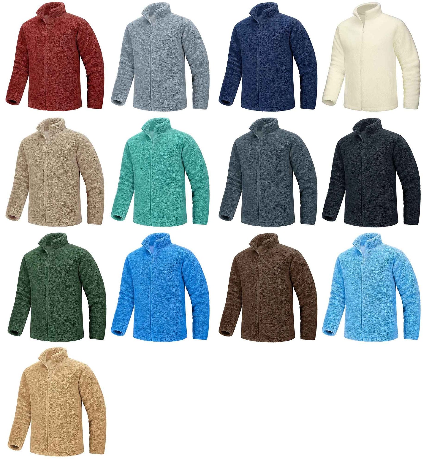 TACVASEN Winter Full Zip Up Warm Fleece Jackets Mens Fuzzy Sherpa Jacket Thicken Thermal Outdoor Fluffy Coat Zip Pocket Outwear