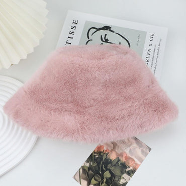 Promoção Chapéu Bucket Fofo de Pelo Sintético Feminino Quente Grosso Pelúcia Inverno Chapéu Feminino Boné Pescador Fashion Coreano Chapéu Bucket Peludo Y2k