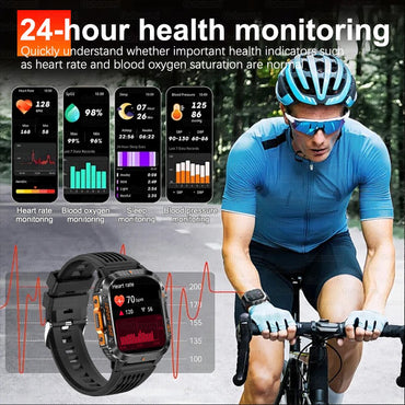2026 Novas pulseiras inteligentes militares de GPS para ambientes externos, bússola masculina, frequência cardíaca, chamada BT, lanterna LED, Smartwatch à prova d'água 10ATM para natação