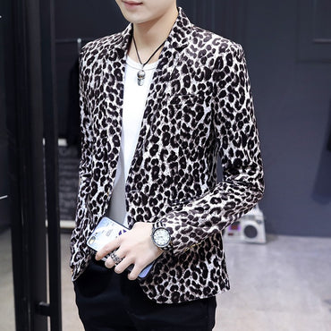 Blazer New Men's Fashion Business Gentleman Wedding British Style Banquet Leopard Print Luxe Handsome Outdoor Casual Blazer