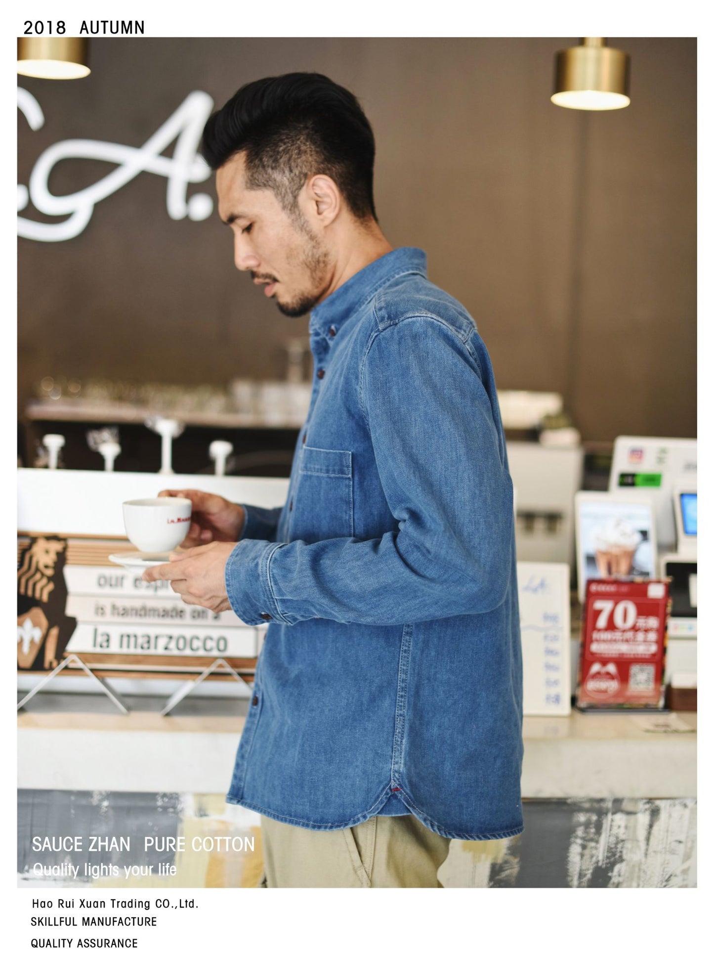SauceZhan Chambray shirt men shirt long sleeve Denim Shirt Cotton Casual Wash Shirt Mens Dress Shirts Jeans Shirts Slim