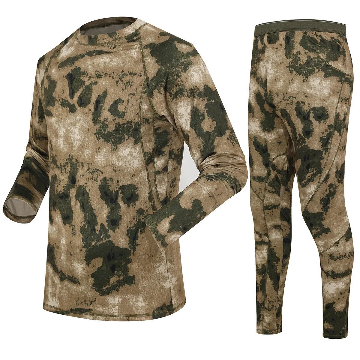 Men's Winter Thermal Fleece Tracksuit for Outdoor Training Quick Dry Camouflage Tactical Uniforms Slim Fit Running Underwear Set