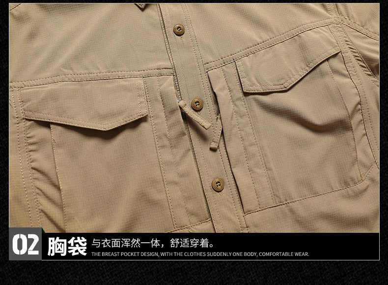 Spring Autumn Men Long Sleeved Shirt Men Tactical Work Shirts Tops Outdoor Multi-pocket Quick Drying Hiking Fishing Cargo Shirts