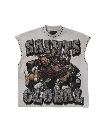 Y2K Popular Willow Nail Round Neck Vest T Shirt Retro Punk Hip Hop Oversized Printed Pure Tops Classic Loose Sleeveless T Shirt