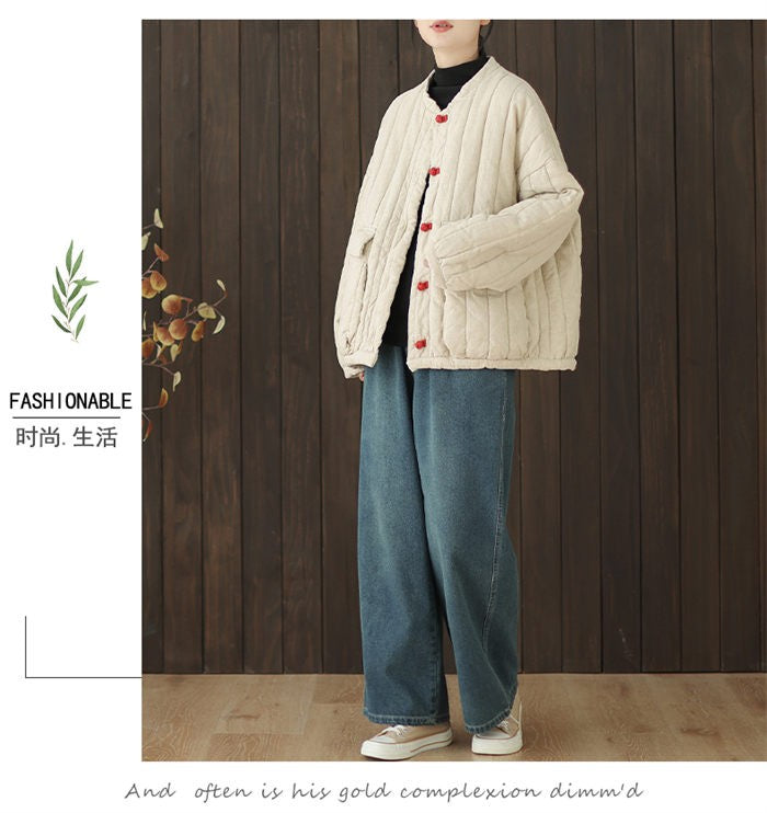Cotton And Linen Women's Quilted Jacket 2024 New Autumn And Winter Retro Chinese Style Short Thick Casual Padded Coat Top K2675