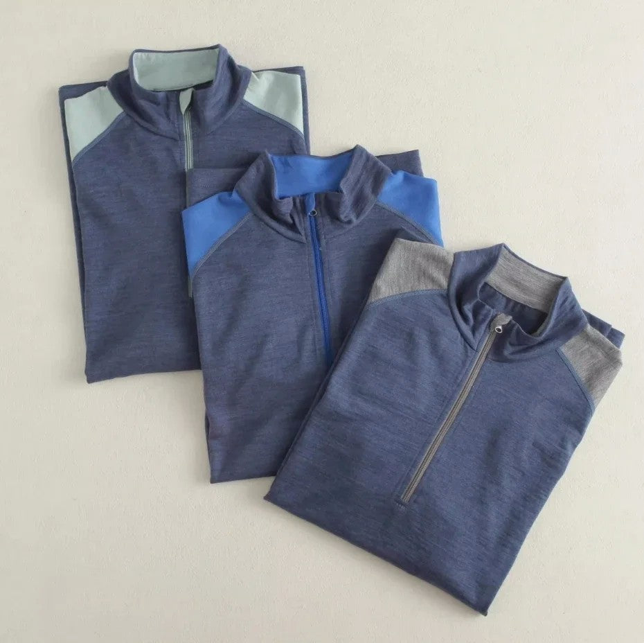 Men's 100% Merino Wool Base Layer Top 1/2 Zip Long Sleeve T Shirts Thermal Underwear Hiking Breathable Wicking Moisture 210GSM