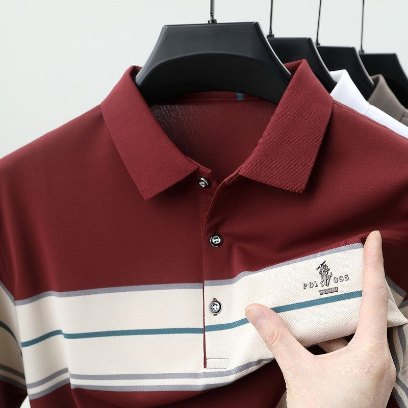 Luxury men's short sleeved polo shirt summer fashion hot selling striped top badge original design golf casual business T-shirt