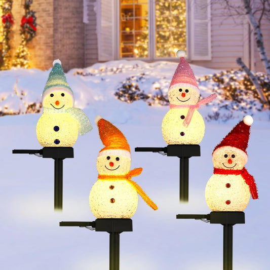 LED Snowman Solar Garden Light Outdoor Ground Stake Light Solar Powered Xmas Pathway Lights for Christmas Lawn Yard Decoration