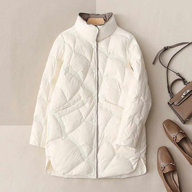 SEDUTMO Long Women Duck Down Jackets Ultra Light Winter Vintage Slim Coat Autumn Casual Warm Black Quilted Parkas ED2057