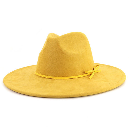 Suede fedora hat with same color accessories teardrop top wide brim hat for men and women Panama hat chapeau homme sombrero