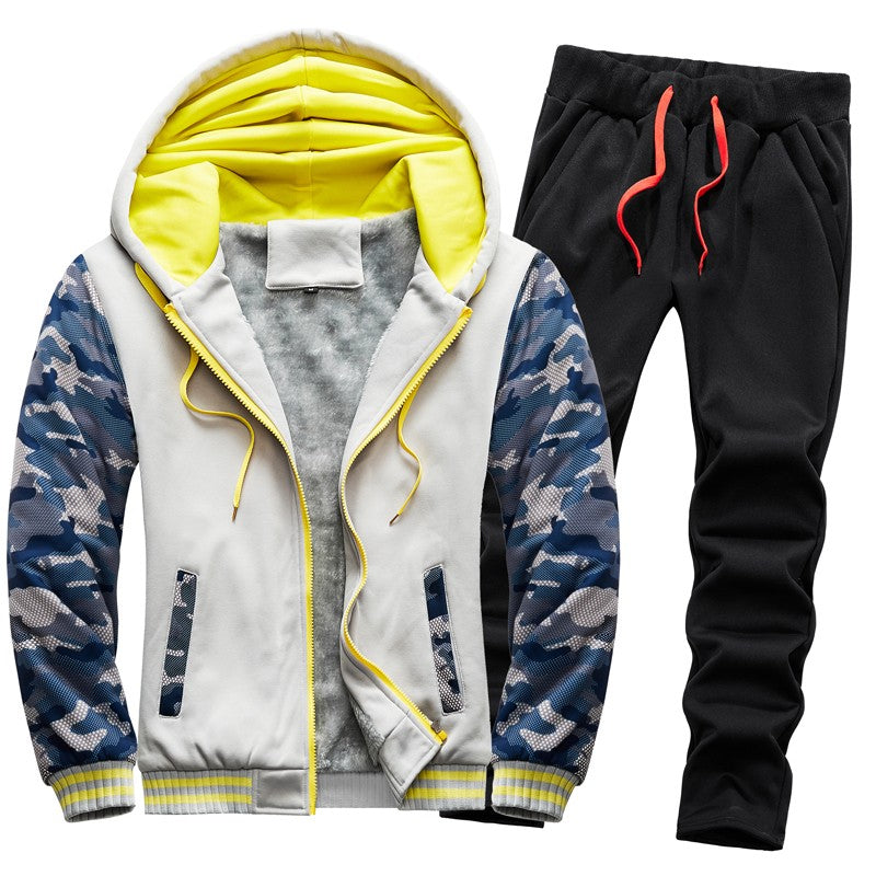 Winter Sports Jacket Pants Suits Men's Coats Trousers Sets Thicken Thermal Hoodies Set Camouflage Tracksuit Sweatshirts