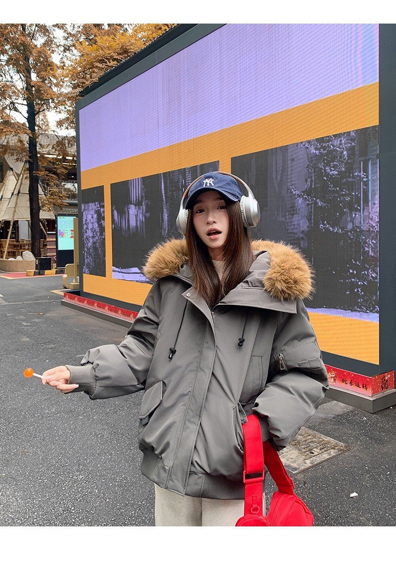 Winter Solid Long Sleeve Hooded Down Cotton Coat Tops Korean Women's Single Breasted Zipper Hooded Cardigan Short Jacket Thick