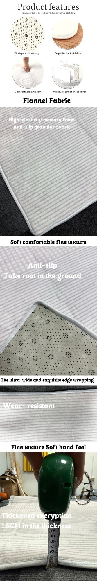 VIKAMA Rooster Floral Print Non-Slip Flannel Doormat Machine Washable Rug Suitable for Kitchen, Bathroom, Living Room, Bedroom