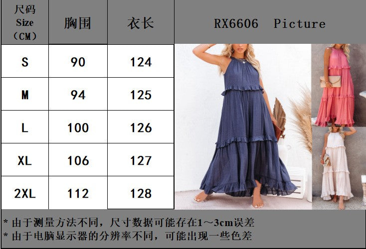 Elegant Women's Apricot Ruffle Edge Long Mop Floor Dresses Summer Fashion Hangin