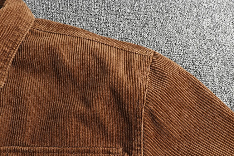 Autumn and winter thick wash corduroy long sleeve shirt men's retro trend cargo big pocket solid color casual coat
