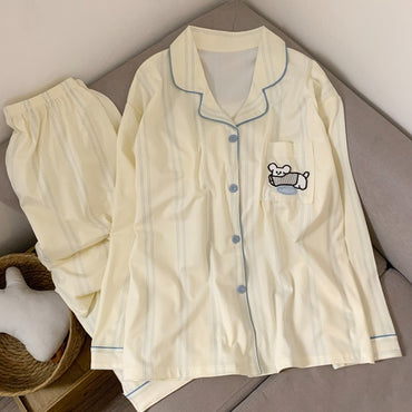 Cartoon Dog Letter Plaid Print Pajama Sets for Women Plus Size Sweet Cute Harajuku Style 2PC Set Sleepwear Autumn New Homewear