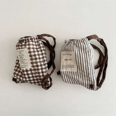 Baby Korean Style Drawstring Backpack Winter Polka Dot Stripe Plaid Lightweight Kids Storage Shoulder Bag
