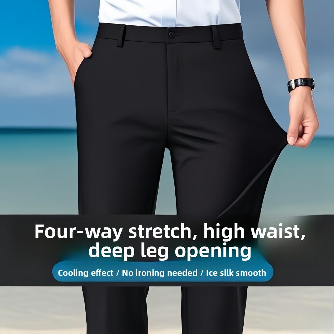 Casual Straight Leg Men's Pants Slim Fit Light Weight Tailored Westwear Summer Thin Blue Color Drapey Nine-Piece Suit Pants