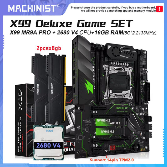 Kit de placa-mãe MACHINIST X99 MR9A PRO LGA 2011-3 Processador Xeon E5 2680 V4 Memória RAM DDR4 2x8GB 2133MHZ Nvme M.2 ATX