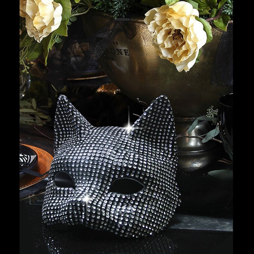Fashion Cosplay Shiny Cat Ear Masks Sexy Bling Long Gloves Costume Accessories Halloween Party Kitten Half Masks