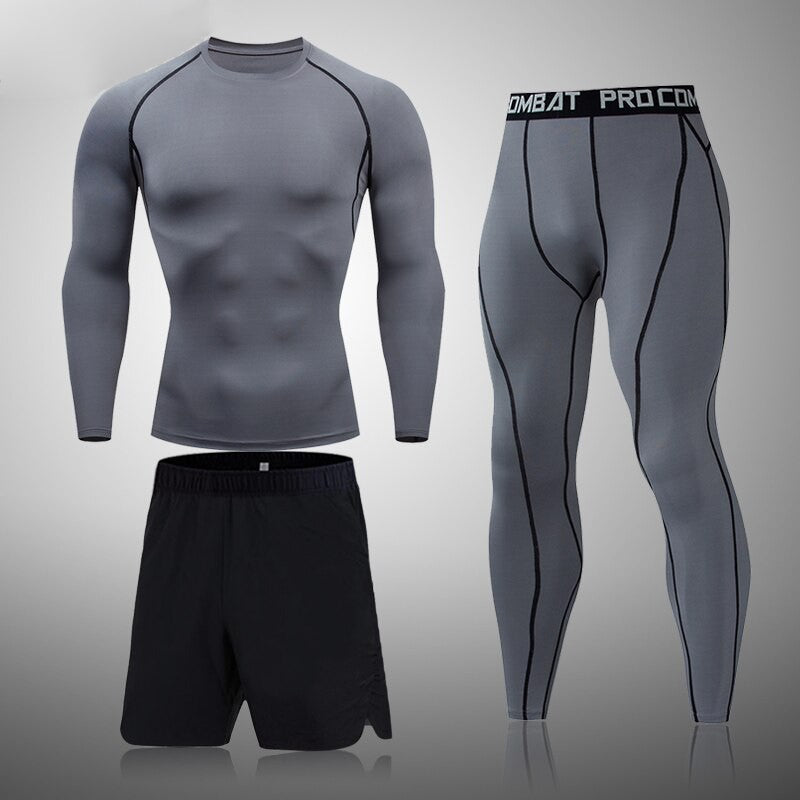 Thermal Man Underwear Set Soild Color Compression T Shirt Leggings Yoga Sets Fitness Sports Suits Men Clothing Gym Running Kit