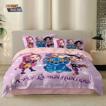 3pcs K-Pop Demon Hunters Print coreless Bedding Set Multi Sized Bedding Dormitory duvet Cover Soft Decoration, Machine Washable