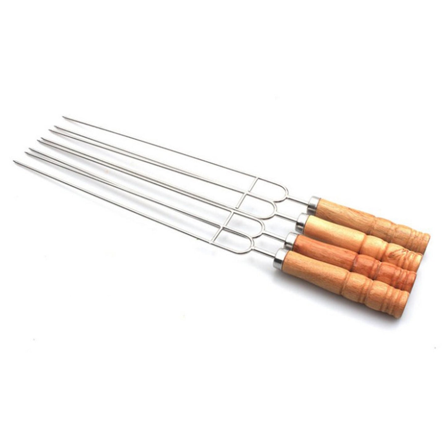 6pcs Barbecue Grill Fork Stainless Steel U-Shaped BBQ Skewer With Anti-scald Wooden Handle Metal Fork Set for Outdoor BBQ Grill