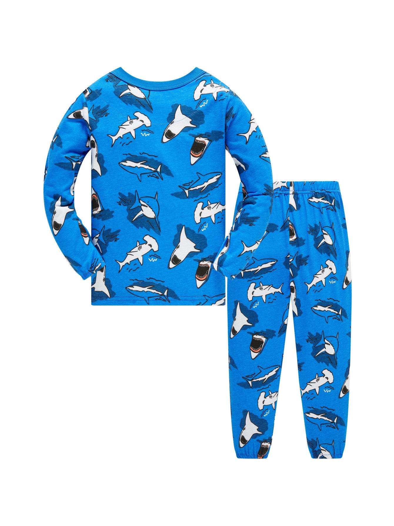Age 1-8 Kids Sleepwear 4 Seasons Cotton Full Print Cartoon Shark Pajamas Boys Daily Basic Long Sleeved Soft Loungwear Set
