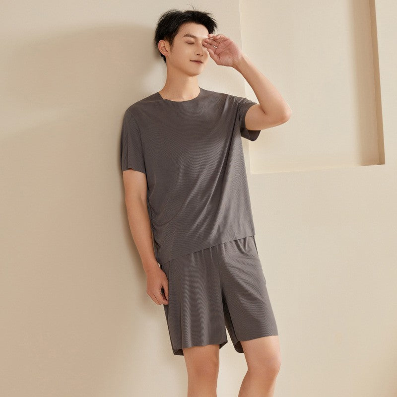 Super Thin Pajamas Suit Women Men Summer Ice Silk Cool Short-sleeved O-Neck Sleepwear Male Female Classic Simple Loungewear Suit