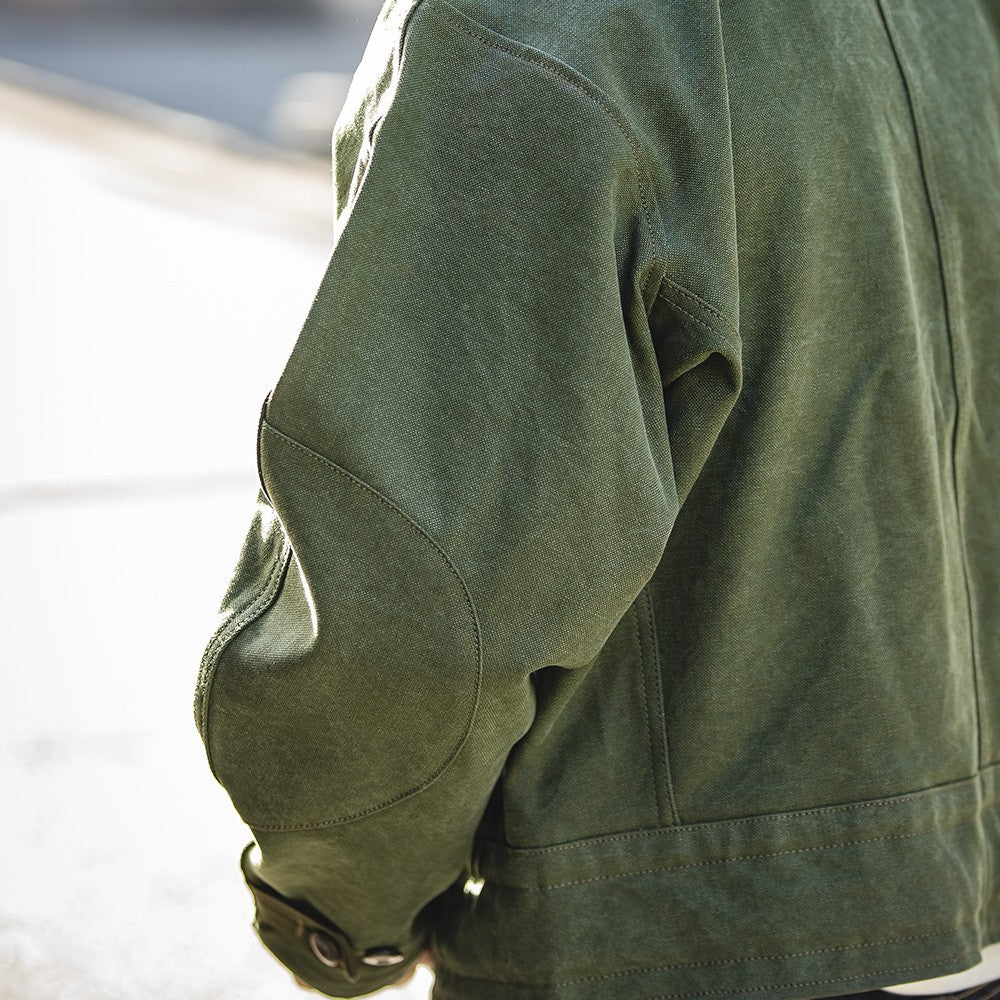 Maden Retro 16oz Canvas Swedish Motorcycle Green Jacket Pocket Bomber Jacket Casual Hunting Work Outwear for Men Spring and Fall