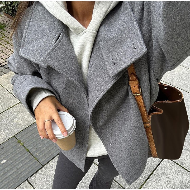 Fashion Stand Collar Solid Short Coat Women Casual Solid Single Breasted Loose Fit Coat 2025 Winter Chic Windproof Jackets