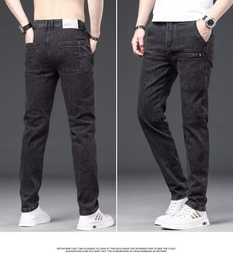 Men's Slim Fit Straight Leg Denim Jeans Flame Retardant Stretch Autumn Thin Faionable Long Pants Casual Wear Youth Sle