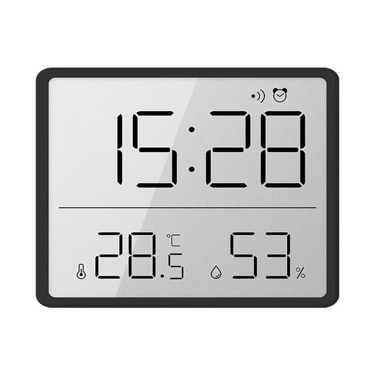 Slim Digital Wall Clock with LCD Alarm, Temperature & Humidity Display- Multi-Functional Kitchen Electronic Clock Adhesive Mount