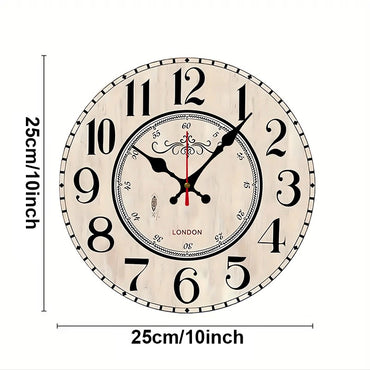 London Arabic Wooden Round Silent Hanging Wall Clock, Suitable For Living Room, Office, Study Room, Bedroom, Home Decoration