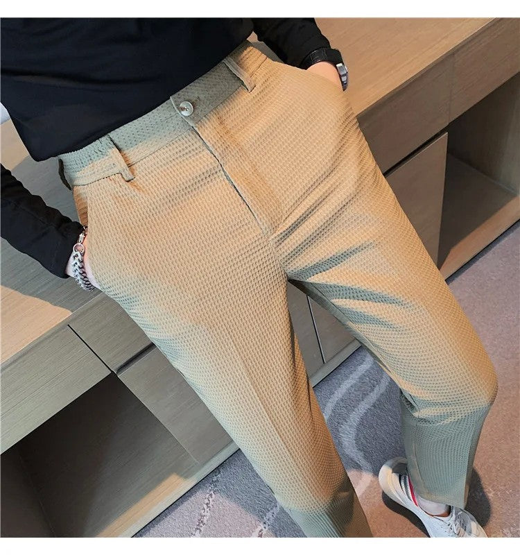 Men's Trendy High-end Feelslimming Plaid Suit Pants Casual Business Straight-leg Pants For Summer Lightweight Breathable