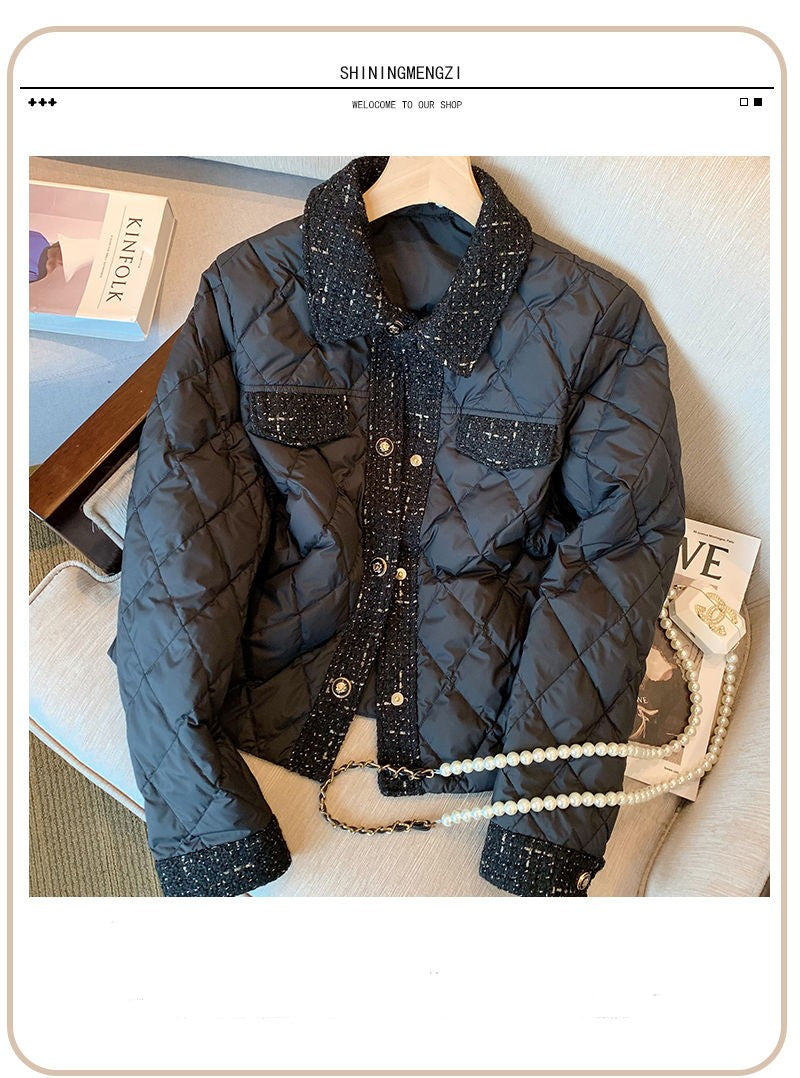 Winter Fashion Black Short Parkas for Women Lightweight and Retro-Style Quilted Cotton Jacket with French Vintage Charm 2023 New