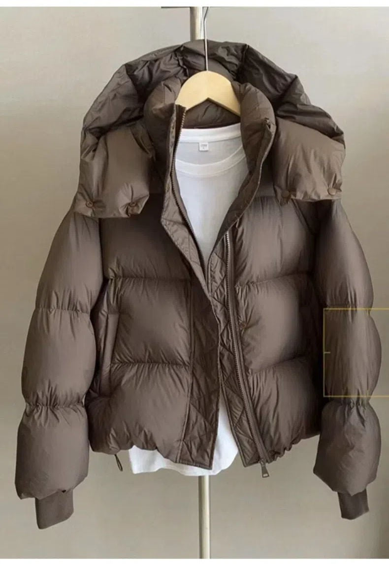 Hooded Cotton Jacket Women 2024 New Thickened Warm Long Sleeved Outwear Winter Korean Loose Solid Color Versatile Short Coat
