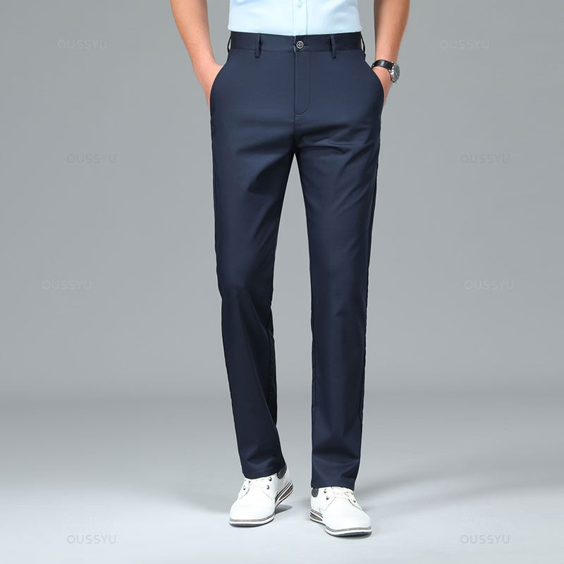 Spring Summer High Quality Luxury Straight Business Suit Pants Men Bamboo Fiber Designer Elegant Casual Long Formal Trouser Male