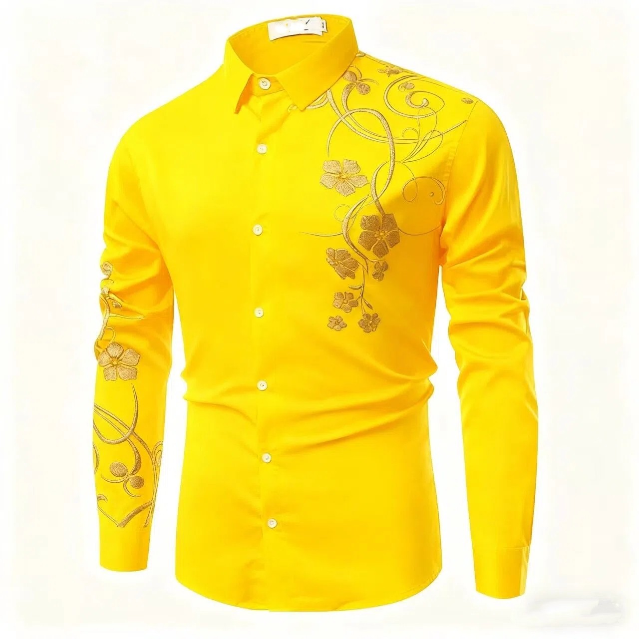 2025 Luxury Gold Flower European and American Popular Printed Long Sleeve Shirt for Luxury Parties Wearing Button Up Top